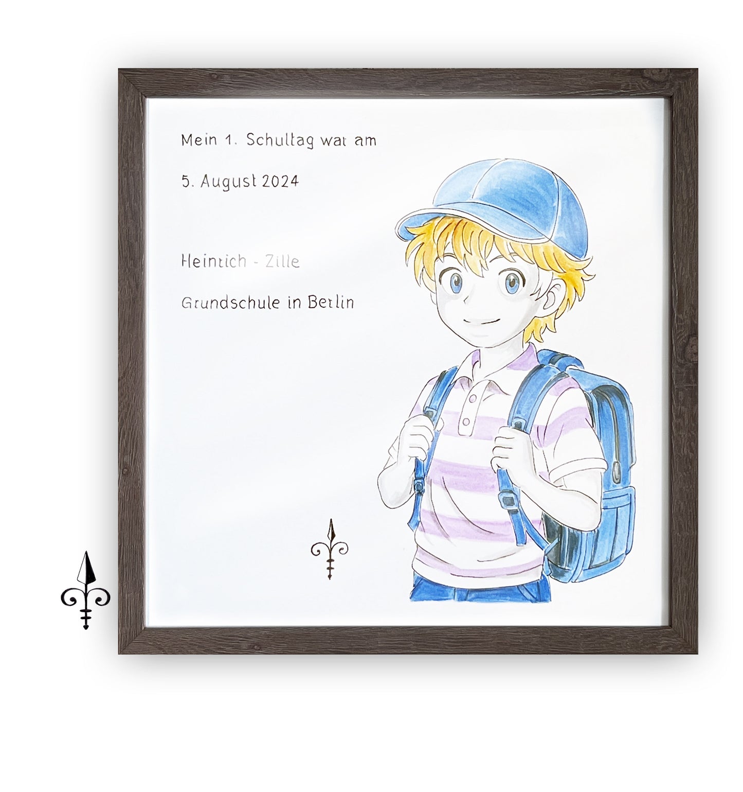 Handgemaltes Aquarell: 1. Schultag Junge