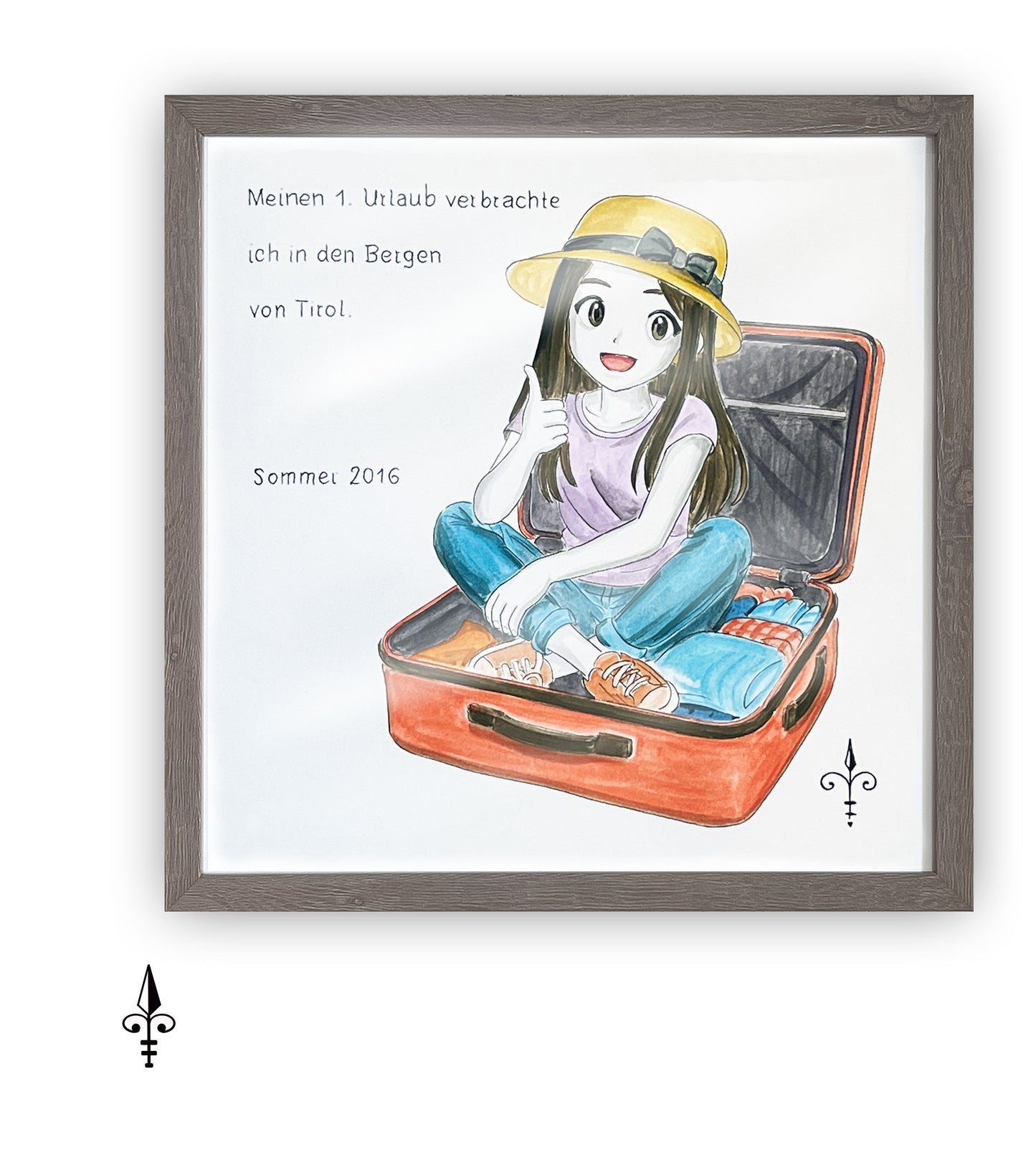 Handgemaltes Aquarell - Reise/Mädchen