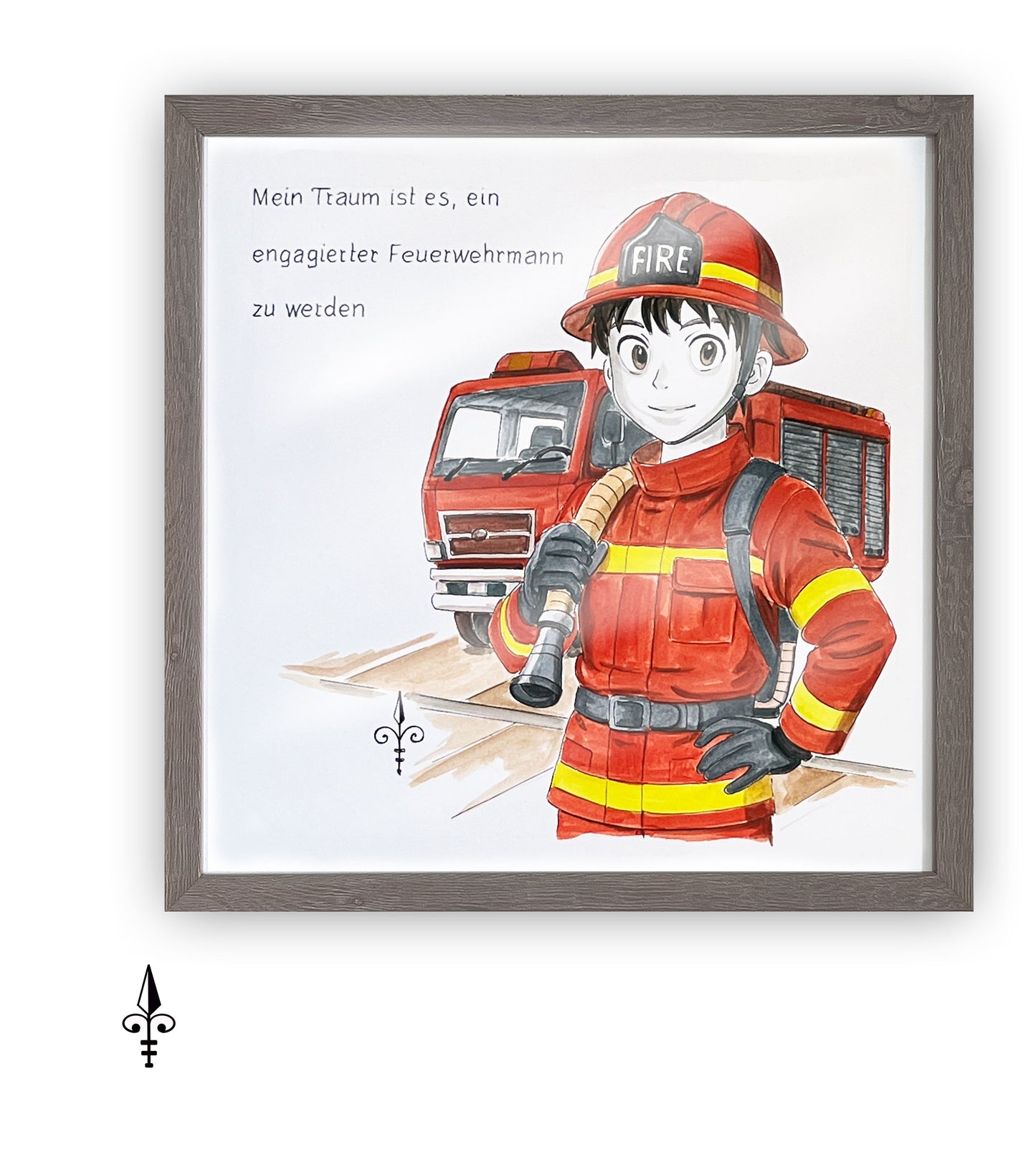 Handgemaltes Aquarell: Berufswunsch - Feuerwehr