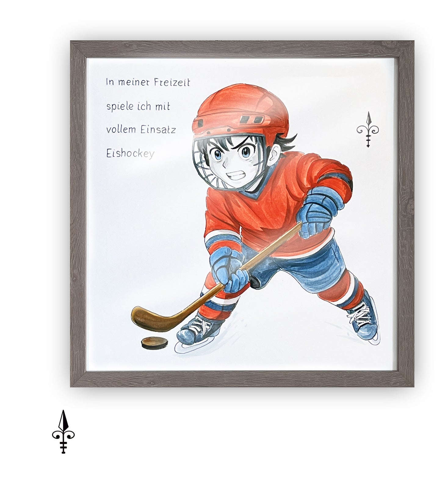 Handgemaltes Aquarell: Hobby - Eishockey