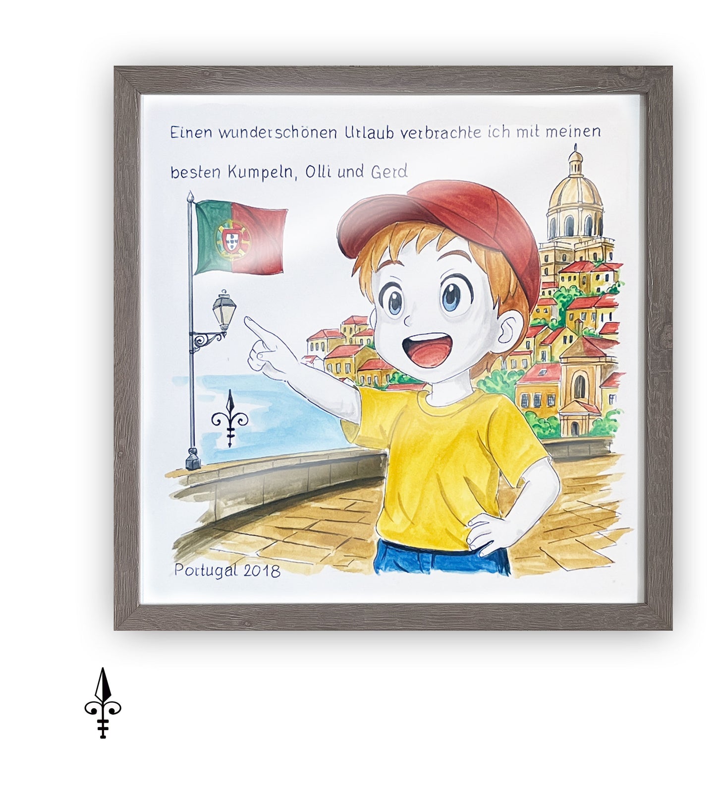 Handgemaltes Aquarell: Reise - Portugal - Junge