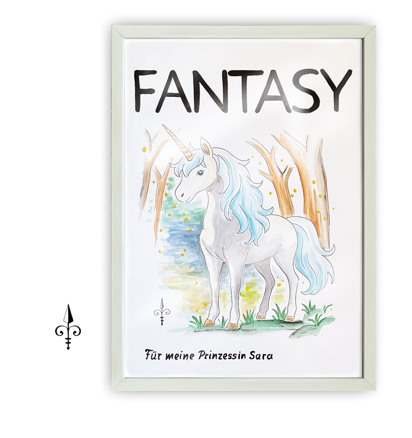Handgemaltes Aquarell - Fantasy - Einhorn