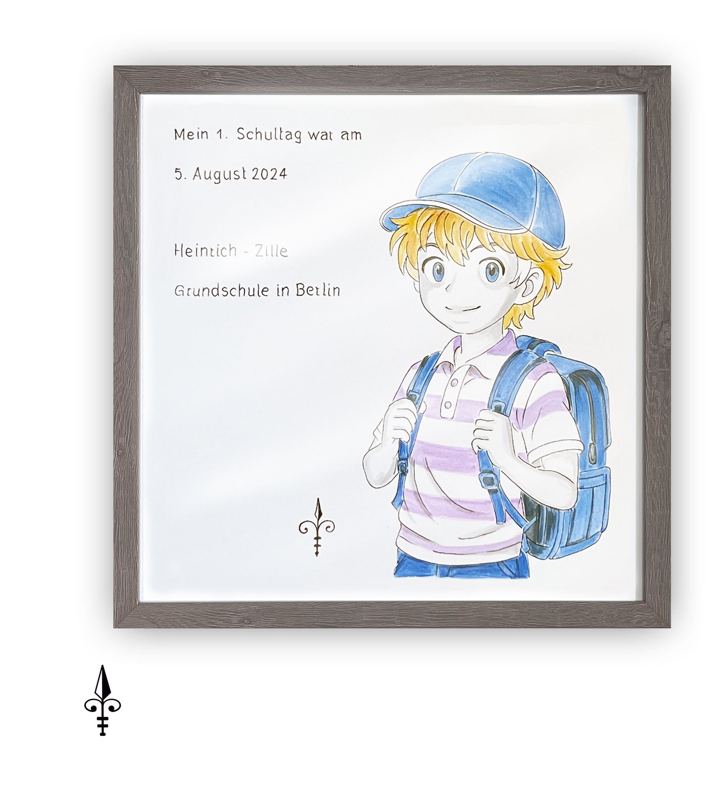 Handgemaltes Aquarell: 1. Schultag Junge