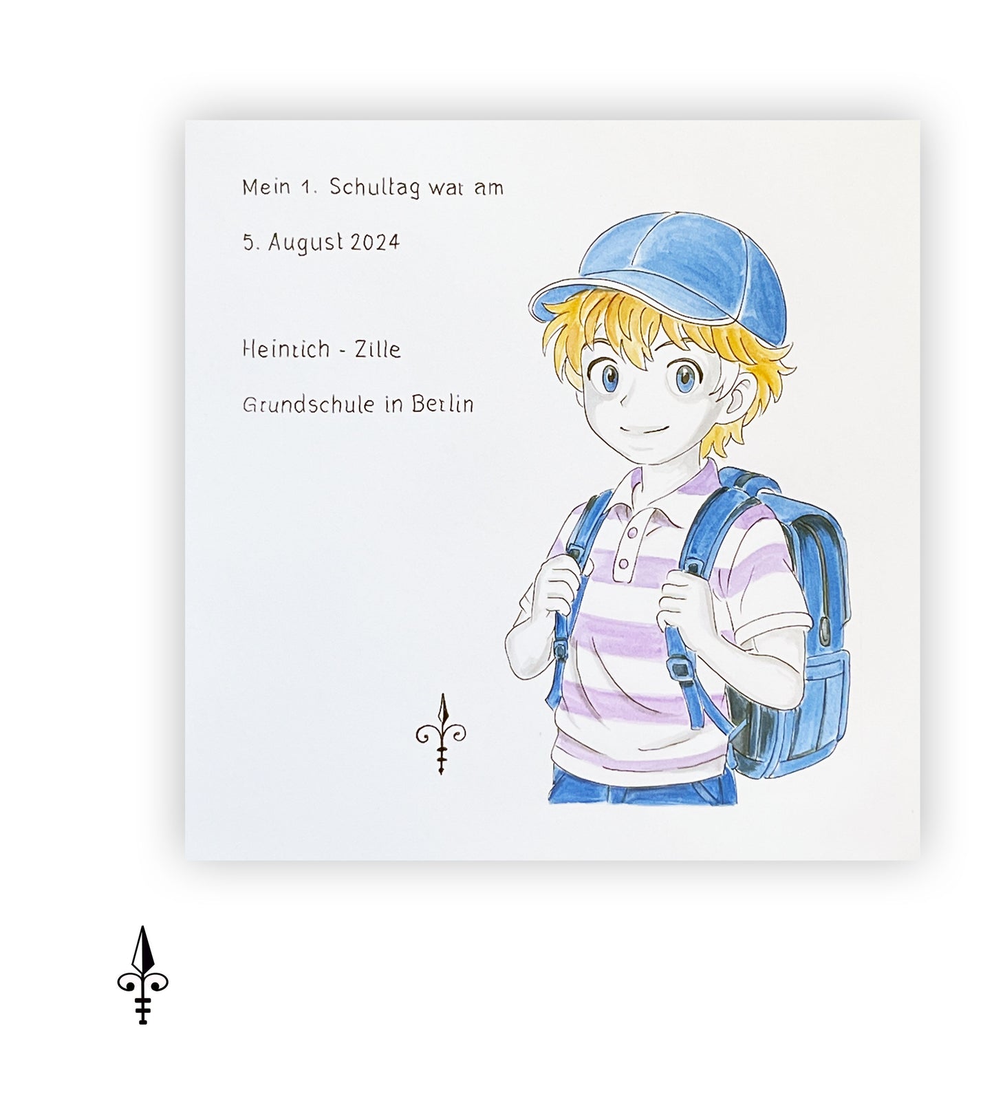 Handgemaltes Aquarell: 1. Schultag Junge