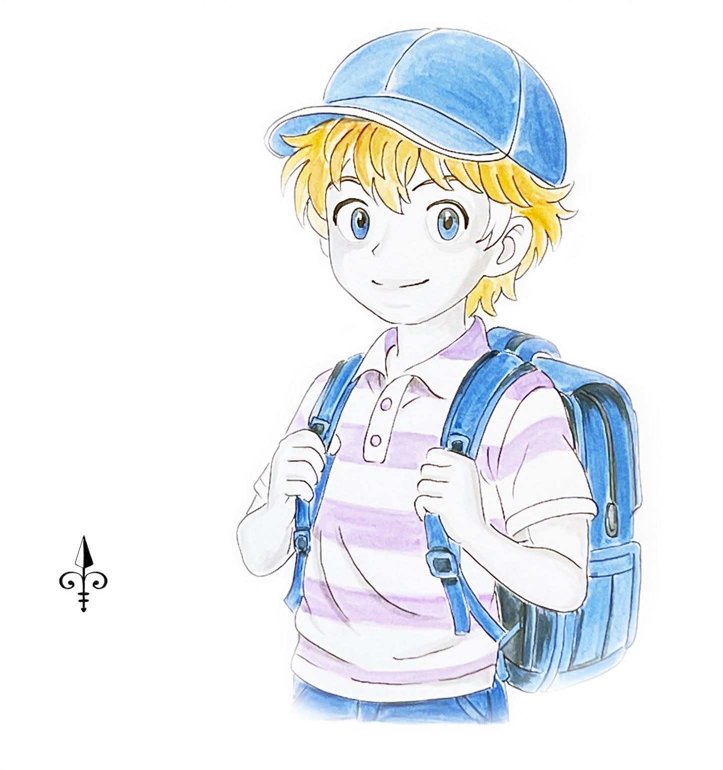 Handgemaltes Aquarell: 1. Schultag Junge