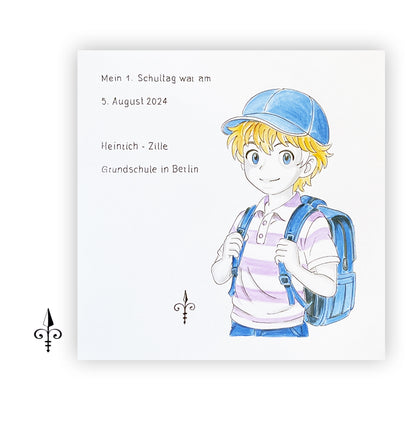 Handgemaltes Aquarell: 1. Schultag Junge