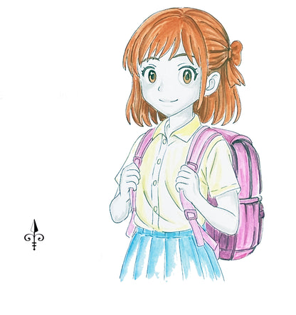 Handgemaltes Aquarell: 1. Schultag Mädchen