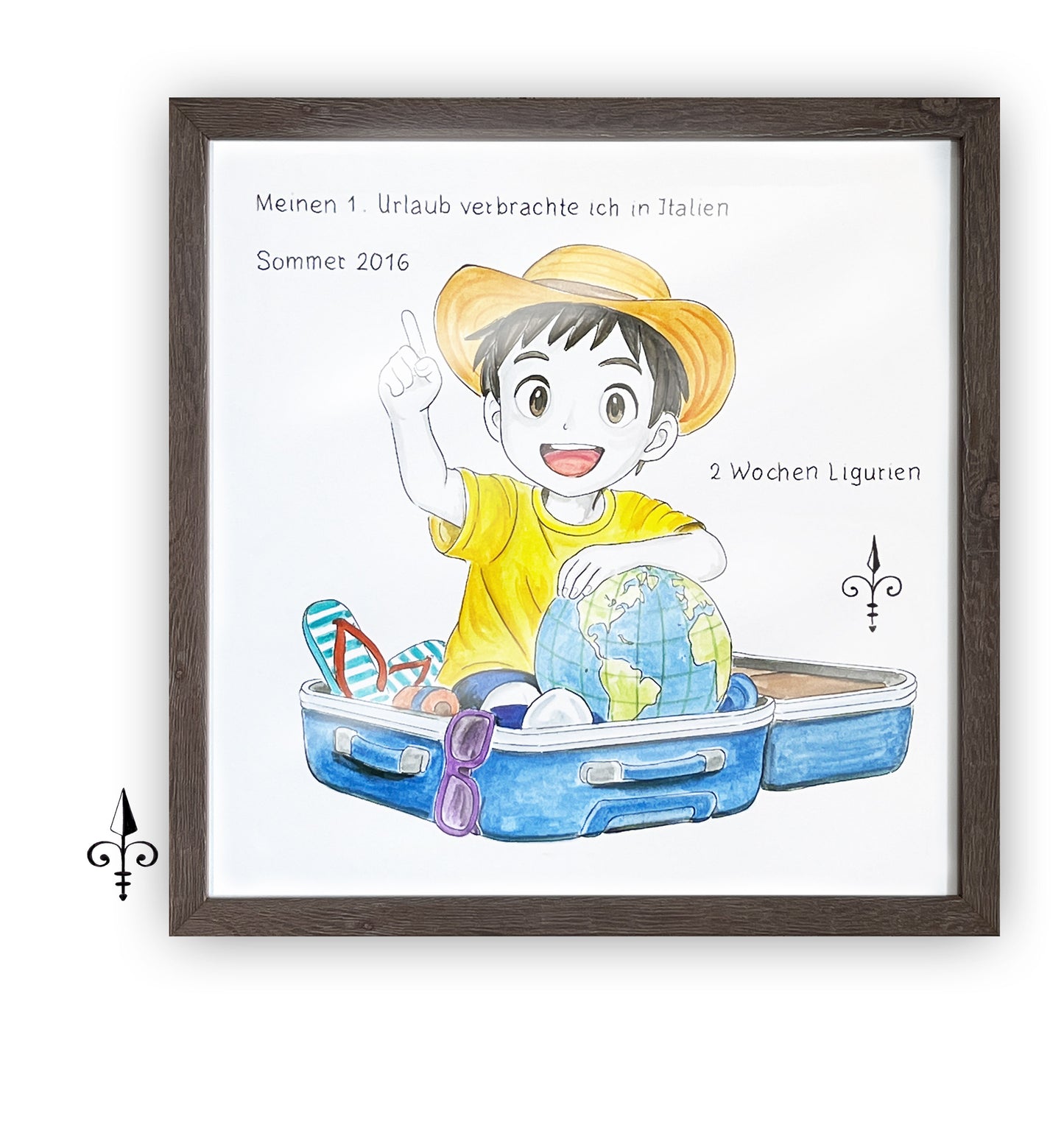 Handgemaltes Aquarell - Reise Junge