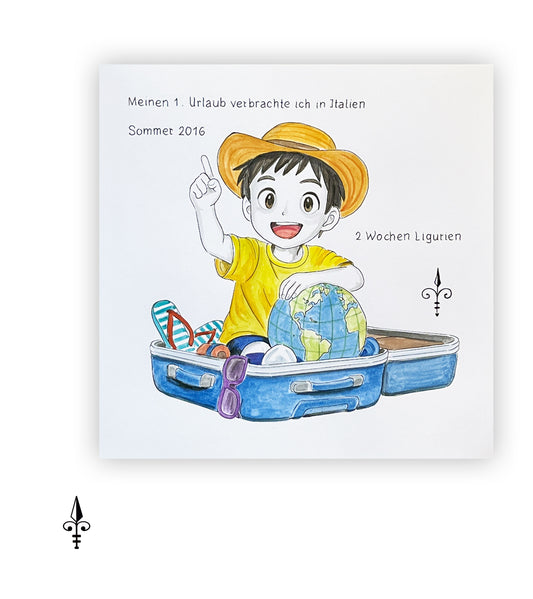Handgemaltes Aquarell - Reise Junge