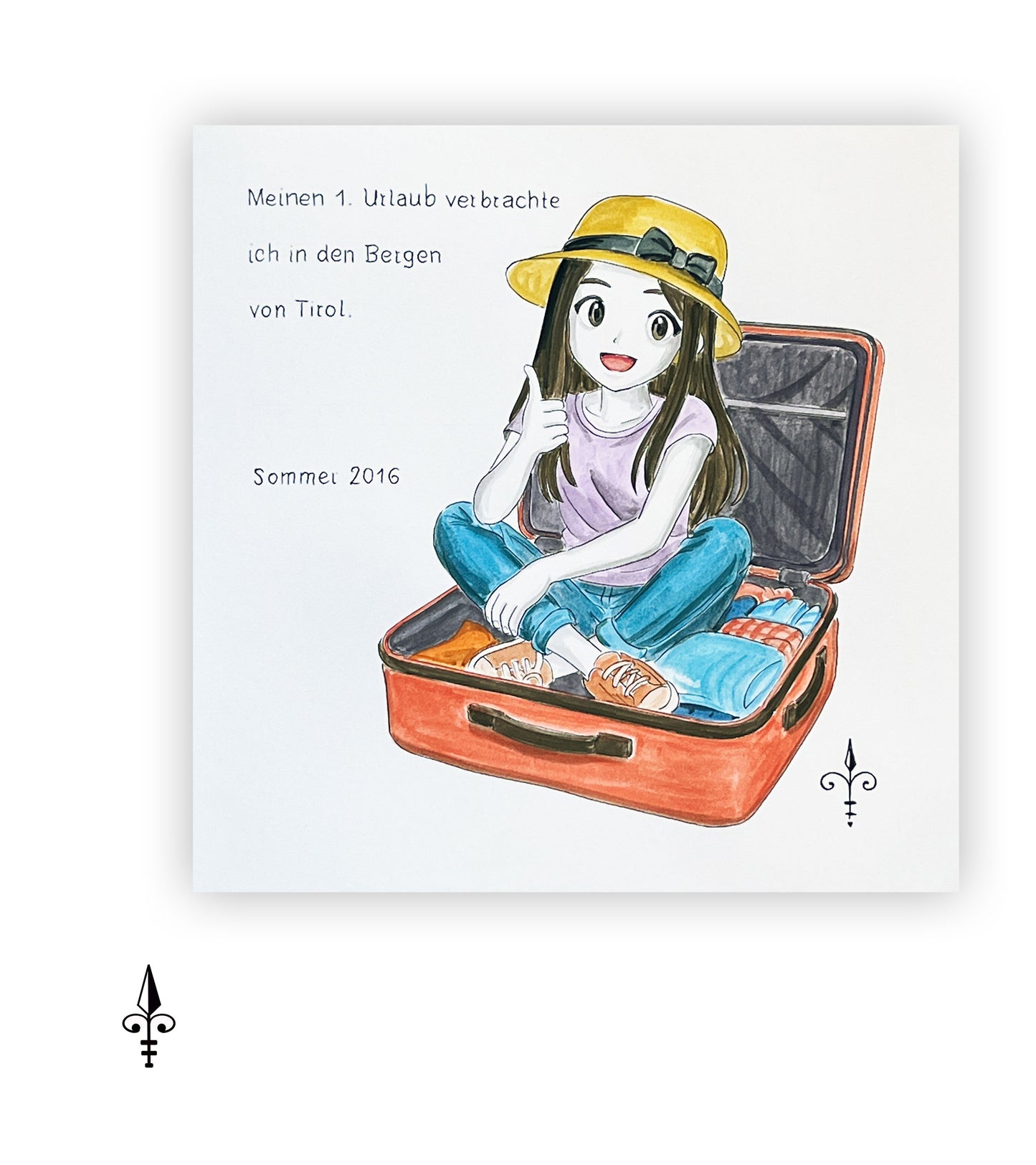 Handgemaltes Aquarell - Reise/Mädchen