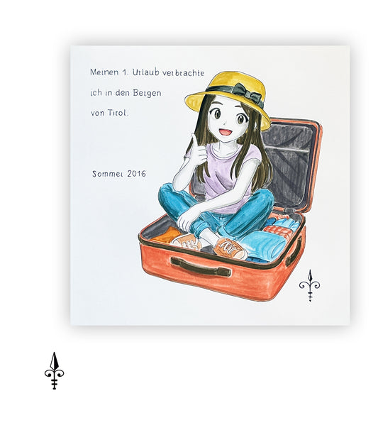 Handgemaltes Aquarell - Reise/Mädchen