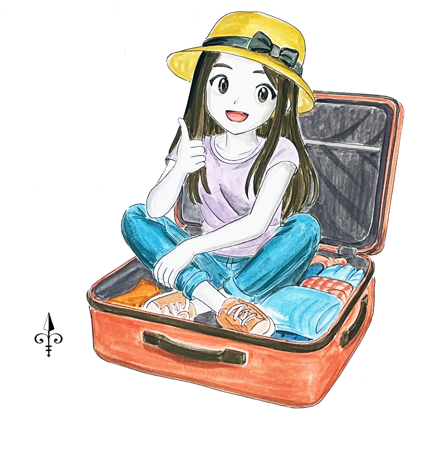 Handgemaltes Aquarell - Reise/Mädchen