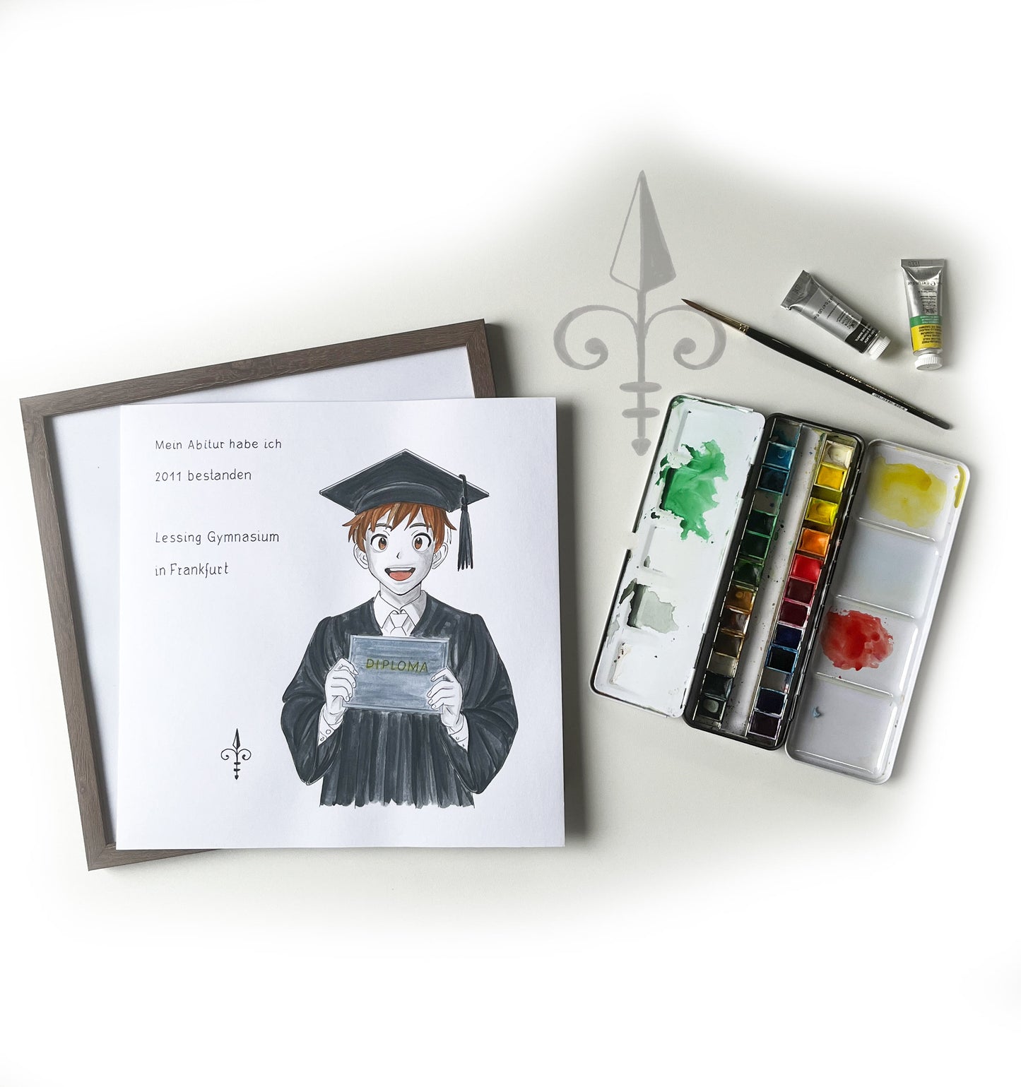 Handgemaltes Aquarell: Schulabschluss - Junge