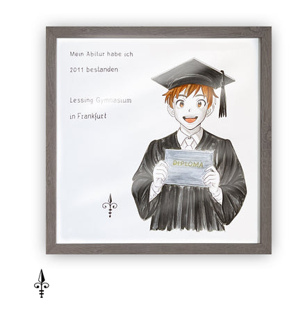 Handgemaltes Aquarell: Schulabschluss - Junge