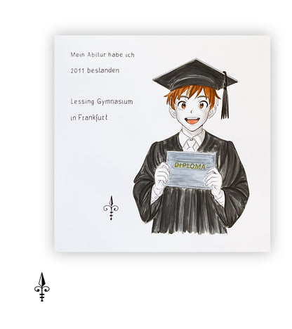 Handgemaltes Aquarell: Schulabschluss - Junge