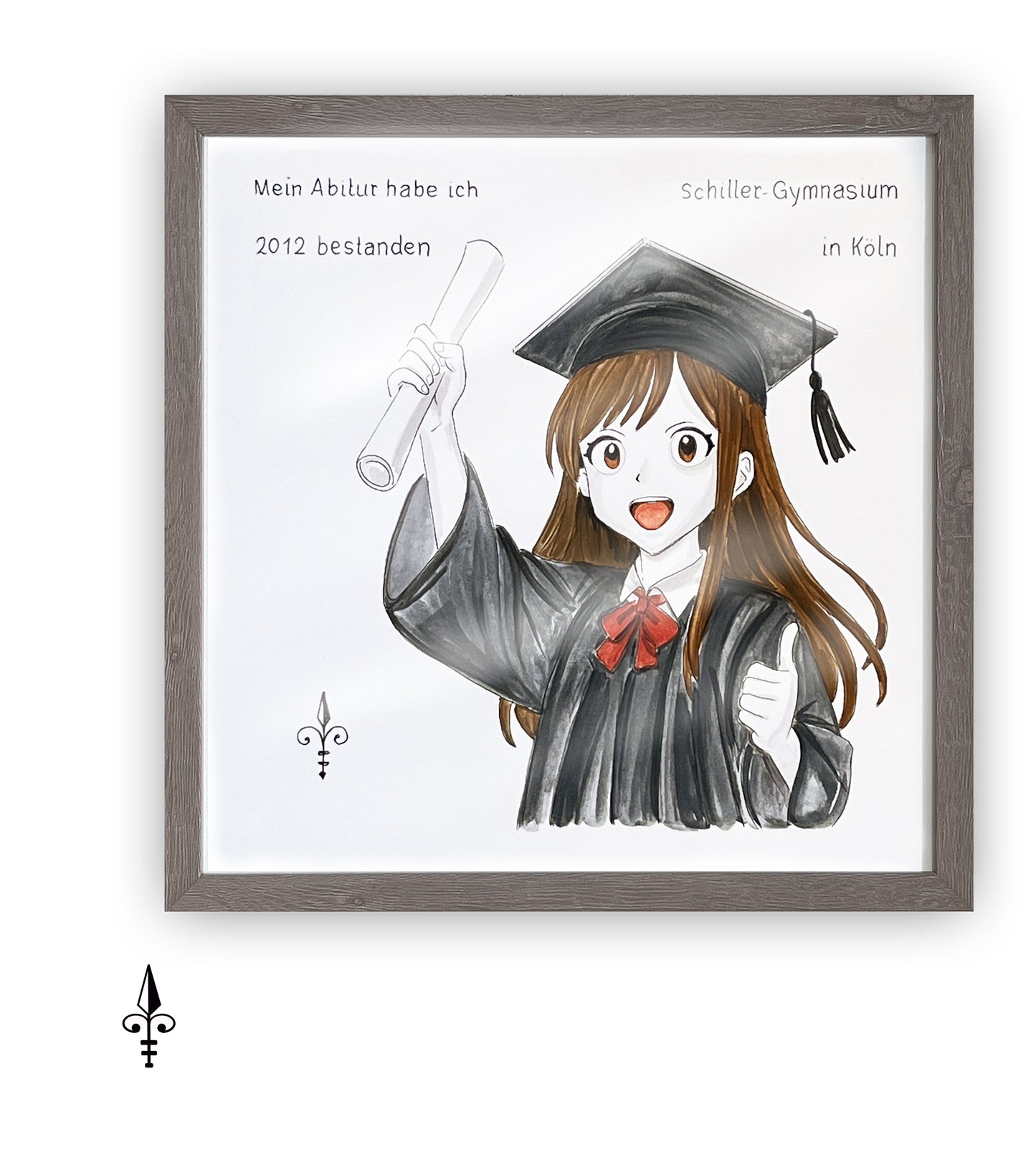 Handgemaltes Aquarell: Schulabschluss - Mädchen