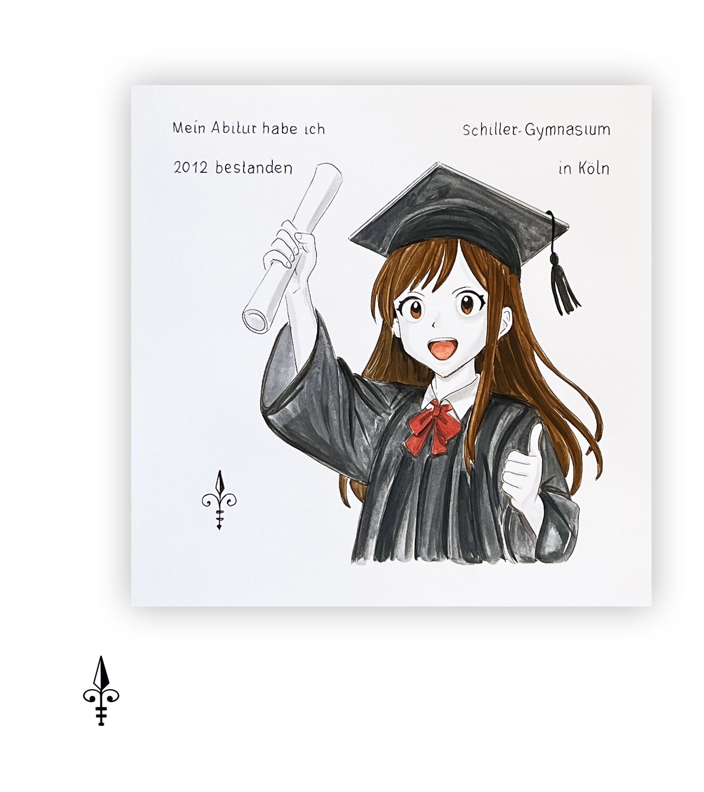 Handgemaltes Aquarell: Schulabschluss - Mädchen
