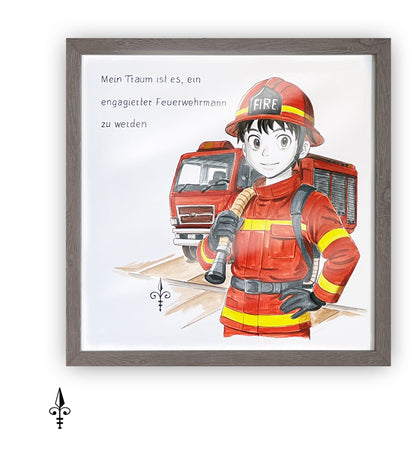 Handgemaltes Aquarell: Berufswunsch - Feuerwehr