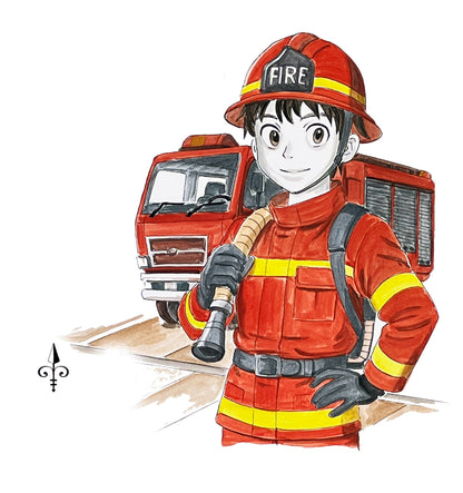 Handgemaltes Aquarell: Berufswunsch - Feuerwehr