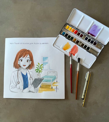 Handgemaltes Aquarell: Berufswunsch - Arzt/Ärztin