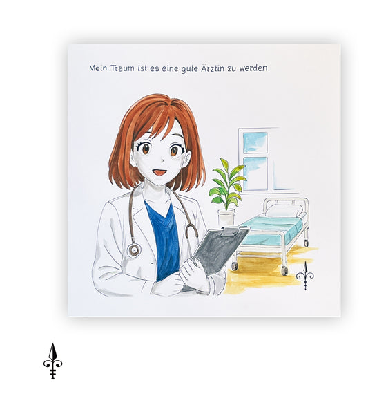 Handgemaltes Aquarell: Berufswunsch - Arzt/Ärztin
