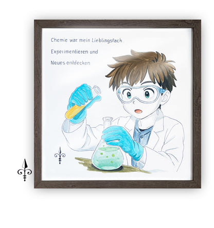 Handgemaltes Aquarell: Lieblingsdach - Chemie - Junge