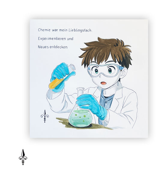 Handgemaltes Aquarell: Lieblingsdach - Chemie - Junge