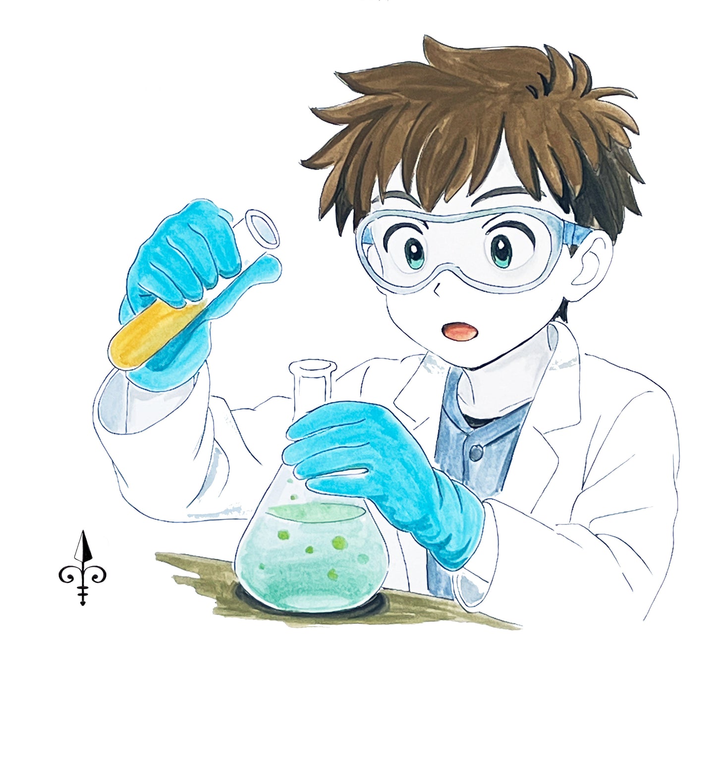 Handgemaltes Aquarell: Lieblingsdach - Chemie - Junge