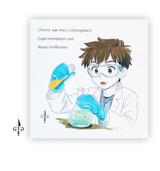 Handgemaltes Aquarell: Lieblingsdach - Chemie - Junge