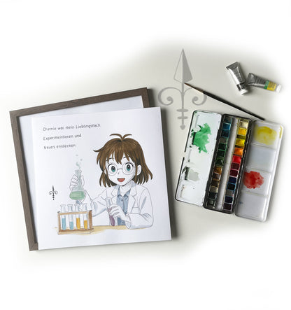 Handgemaltes Aquarell: Lieblingsfach - Chemie - Mädchen