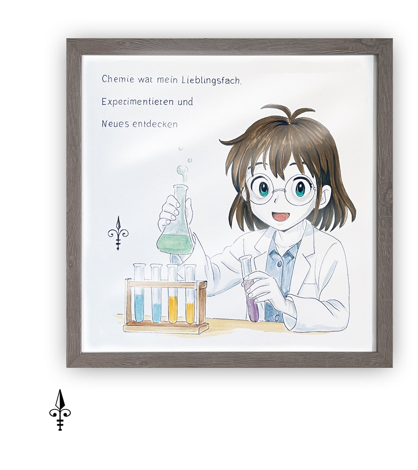 Handgemaltes Aquarell: Lieblingsfach - Chemie - Mädchen