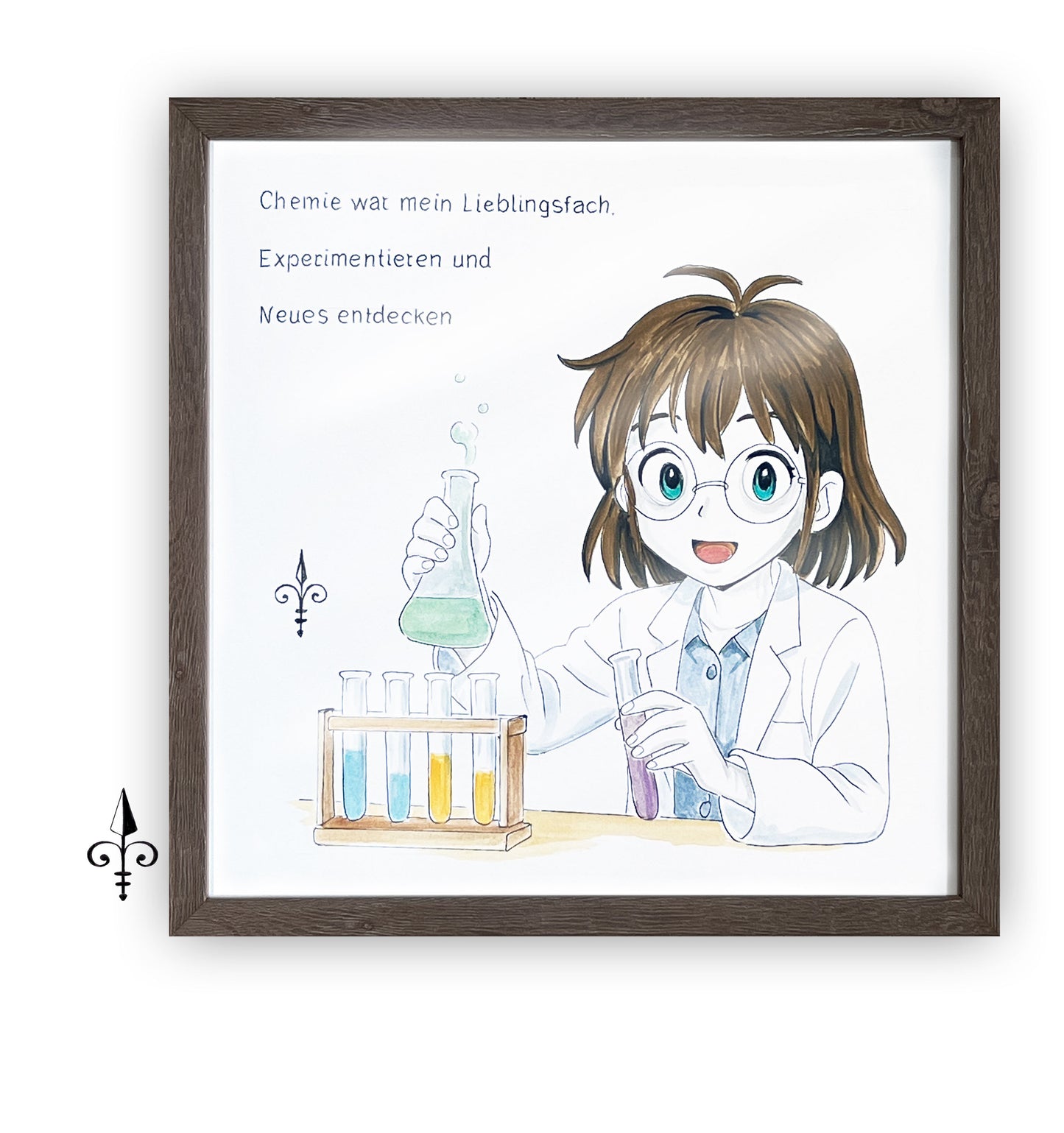 Handgemaltes Aquarell: Lieblingsfach - Chemie - Mädchen