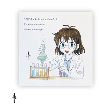 Handgemaltes Aquarell: Lieblingsfach - Chemie - Mädchen