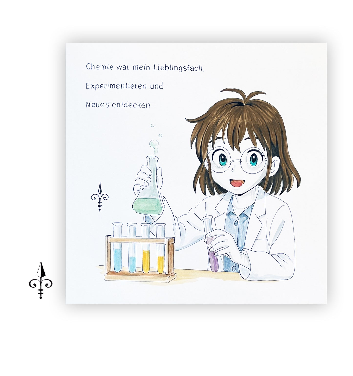 Handgemaltes Aquarell: Lieblingsfach - Chemie - Mädchen