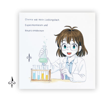 Handgemaltes Aquarell: Lieblingsfach - Chemie - Mädchen