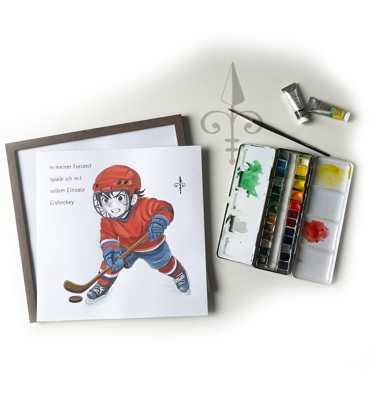 Handgemaltes Aquarell: Hobby - Eishockey