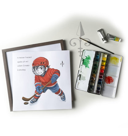 Handgemaltes Aquarell: Hobby - Eishockey