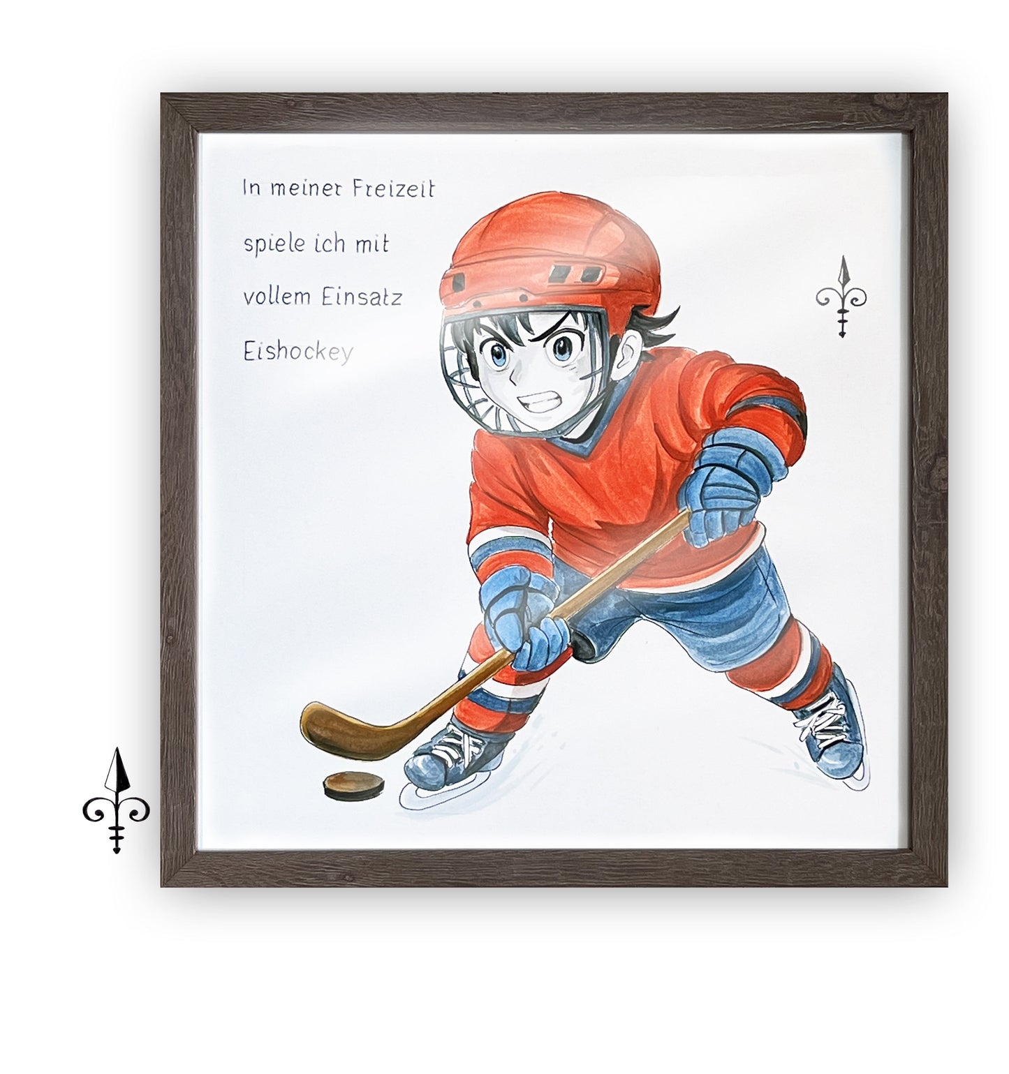 Handgemaltes Aquarell: Hobby - Eishockey