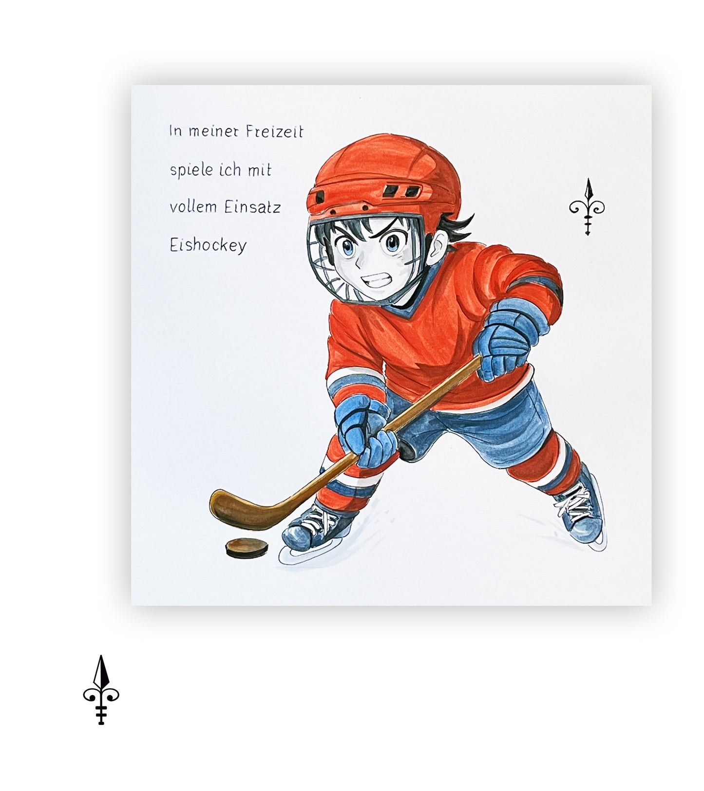 Handgemaltes Aquarell: Hobby - Eishockey