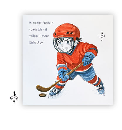 Handgemaltes Aquarell: Hobby - Eishockey