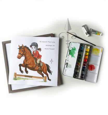 Handgemaltes Aquarell: Hobby - Reiten