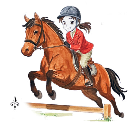 Handgemaltes Aquarell: Hobby - Reiten