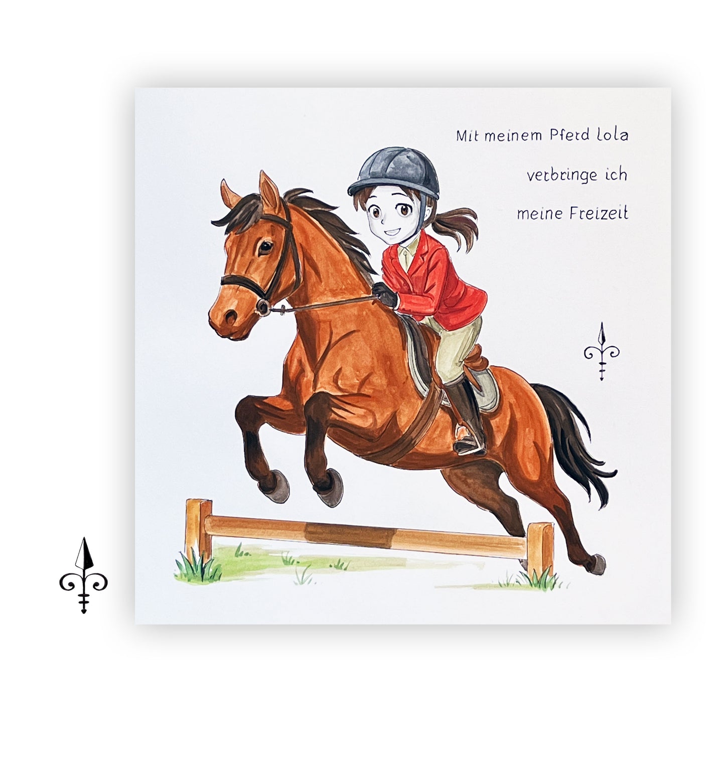 Handgemaltes Aquarell: Hobby - Reiten