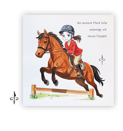Handgemaltes Aquarell: Hobby - Reiten
