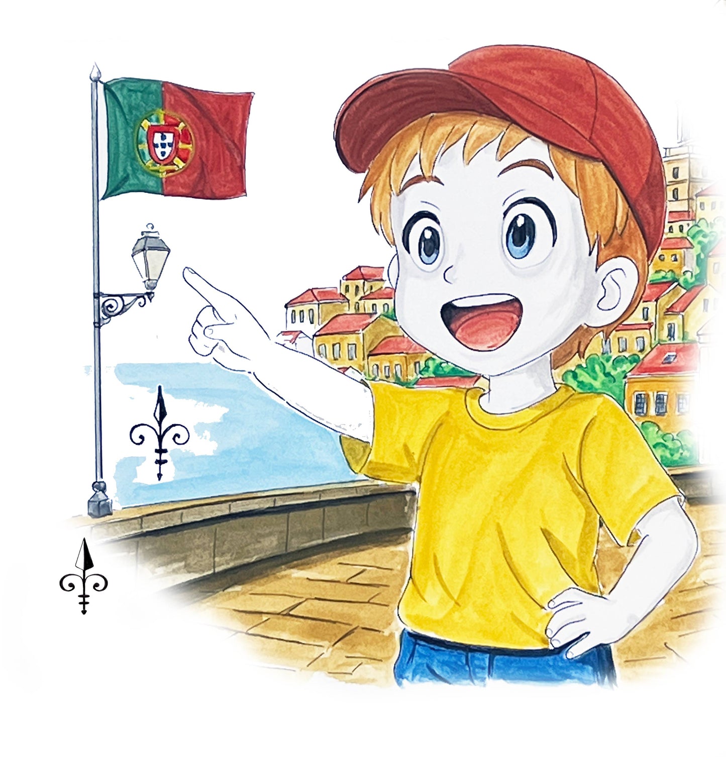 Handgemaltes Aquarell: Reise - Portugal - Junge