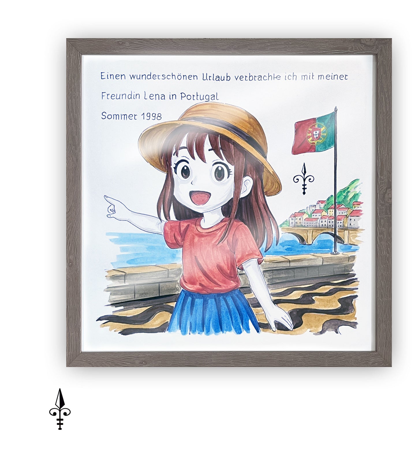 Handgemaltes Aquarell: Reise - Portugal - Mädchen