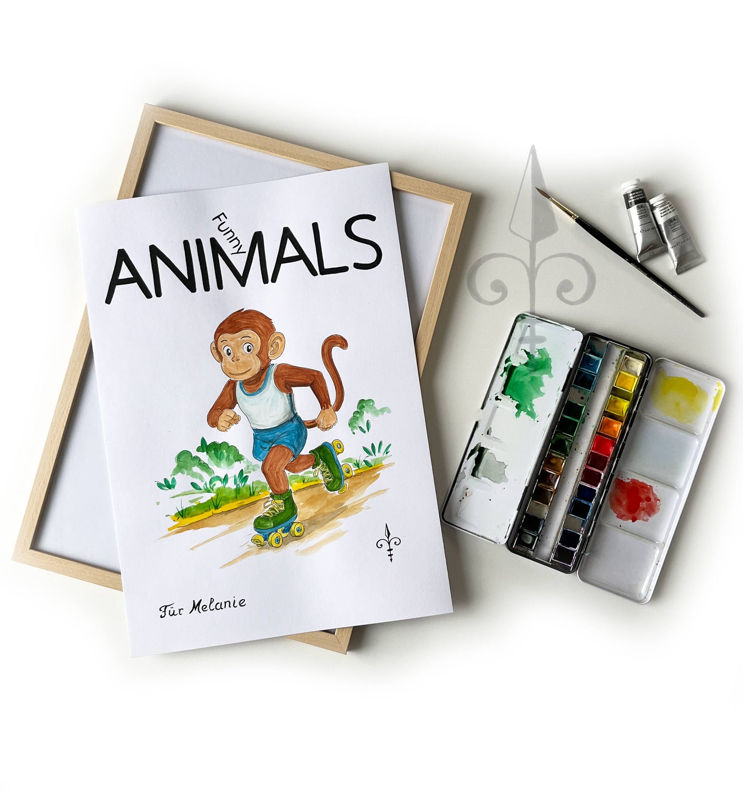 Handgemaltes Aquarell - Funny Animals - Affe
