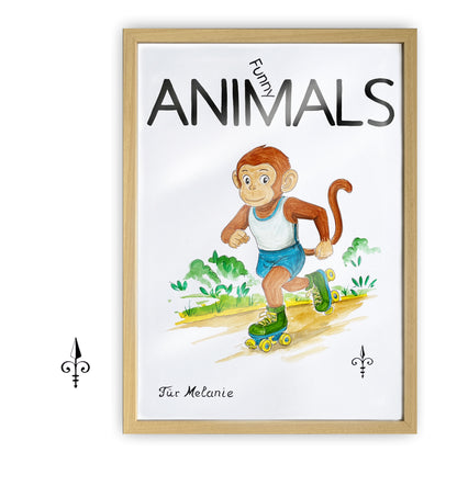 Handgemaltes Aquarell - Funny Animals - Affe