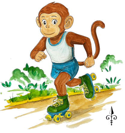 Handgemaltes Aquarell - Funny Animals - Affe