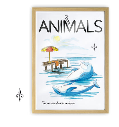 Handgemaltes Aquarell - Funny Animals - Delfine